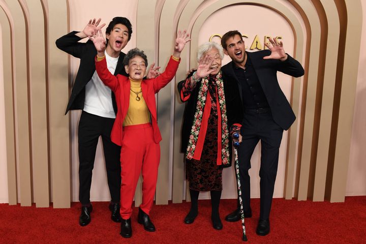 Wang with Wài Pó, Nǎi Nai and his producing partner Sam Davis at the Oscar Nominees Luncheon at the Beverly Hilton in Beverly Hills, California, on Feb. 12.