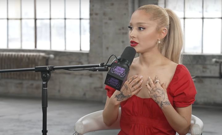 Ariana Grande pictured during her interview with Zach Sang