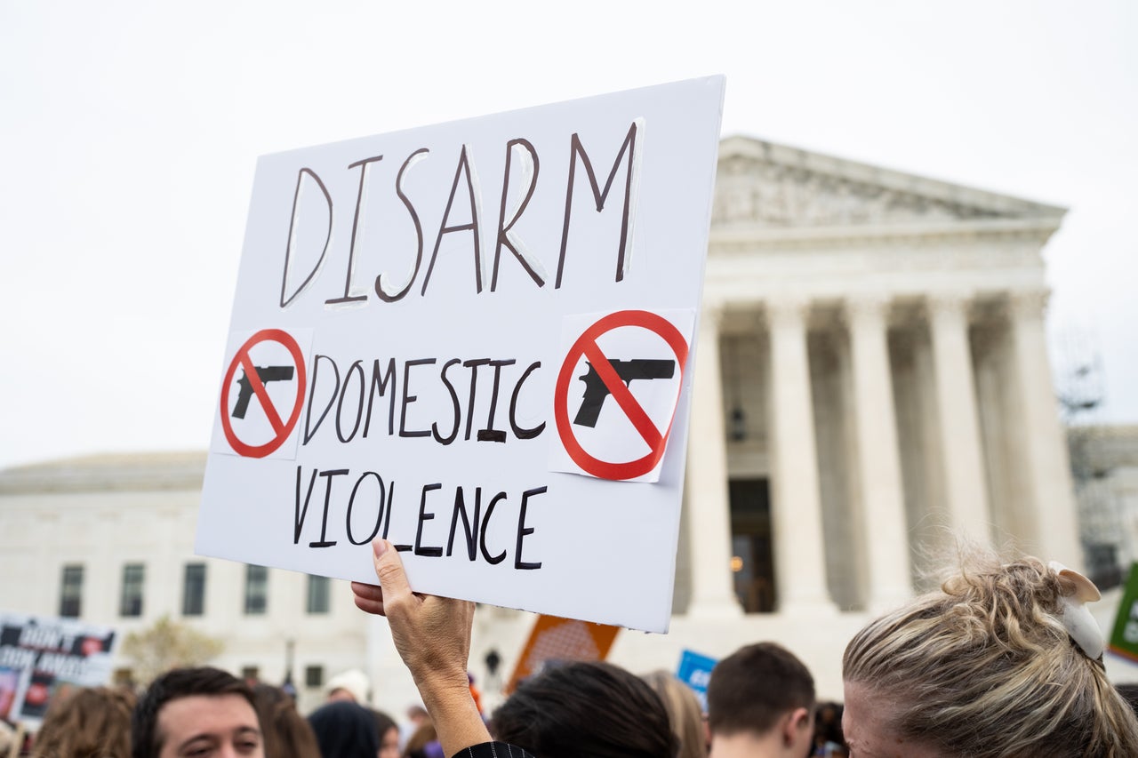 Activists rally outside the U.S. Supreme Court before the start of oral arguments in the United States v. Rahimi second amendment case in Washington, D.C., on Nov. 7, 2023.