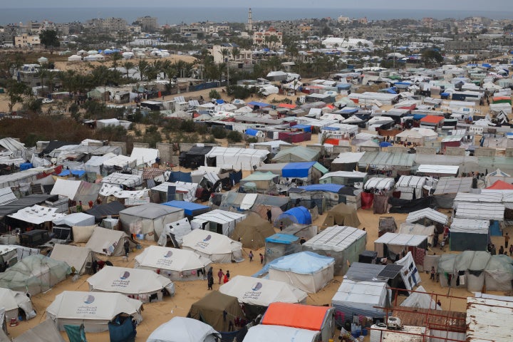 A tent camp housing Palestinians displaced by the Israeli offensive is seen in Rafah, Gaza Strip, on Feb. 27, 2024.