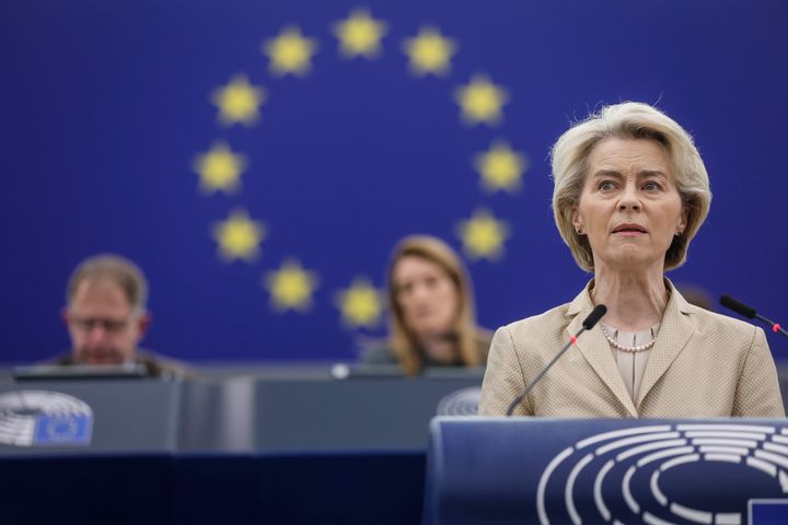 28 Φεβρουαρίου 2024 Η Επικεφαλής της Κομισιόν Ούρσουλα φον ντερ Λάιεν απευθύνεται στην Ολομέλεια του Ευρωκοινοβουλίου για την ανάγκη της Ευρωπαϊκής αμυντικής ολοκλήρωσης.