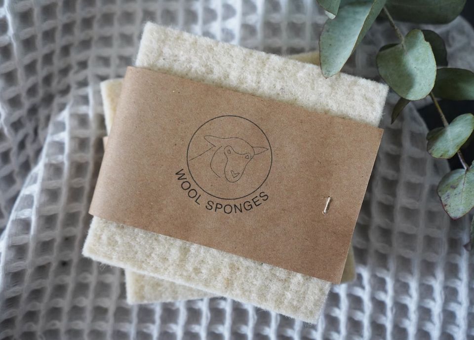 A pair of naturally antimicrobial wool sponges