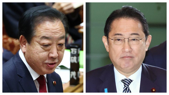 岸田文雄首相（右）と野田佳彦元首相