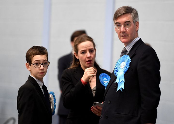 Jacob Rees-Mogg, wife Helena and son Peter in 2019.