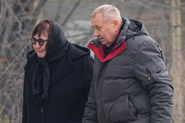 Anatoly Navalny, right, and Lyudmila Navalnaya, parents of Russian opposition leader Alexei Navalny walk to the Church of the Icon of the Mother of God Soothe My Sorrows, in Moscow, Russia, on March 1, 2024.