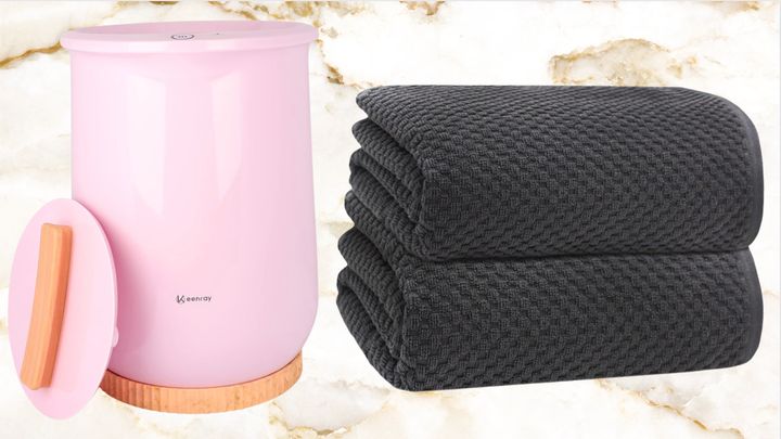 Towel warmer and cotton waffle towel