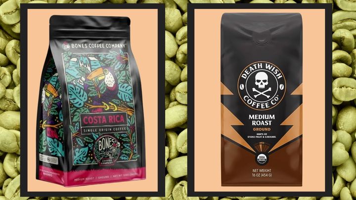 Bones Coffee Company single origin coffee and Death Wish Coffee Co. in medium roast.