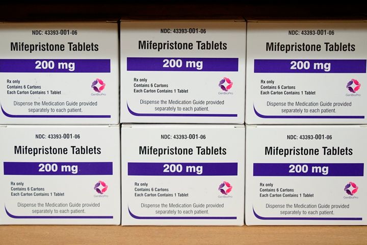 Boxes of the drug mifepristone, the most common way to carry out an abortion.