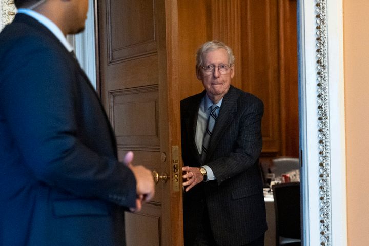 McConnell leaves a Republican luncheon Wednesday, after announcing that he will step down as Senate Republican leader in November.