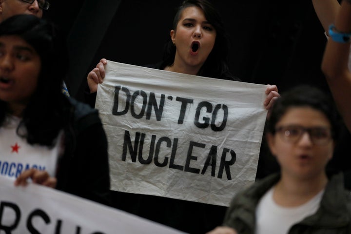 Demonstrators protest against Judge Neil Gorsuch's nomination to the Supreme Court on Capitol Hill April 6, 2017 in Washington, D.C. 