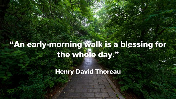 A Henry David Thoreau quote on early morning walks.