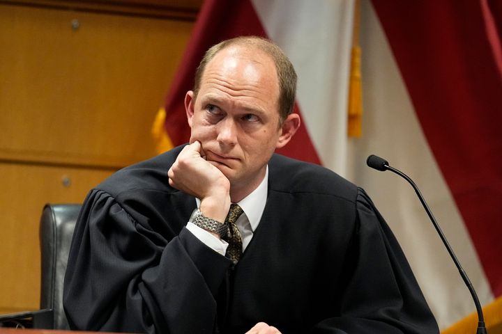 Fulton County Superior Judge Scott McAfee presides during a hearing in the case of the State of Georgia v. Donald John Trump at the Fulton County Courthouse on Feb. 27. 