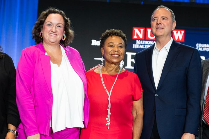 Rep. Adam Schiff (right) hopes to dispatch with Reps. Barbara Lee (center) and Katie Porter in the first round of the state's nonpartisan "jungle" primary for an open Senate seat.