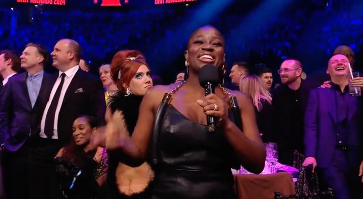CMAT and Clara Amfo pictured during this year's Brits broadcast