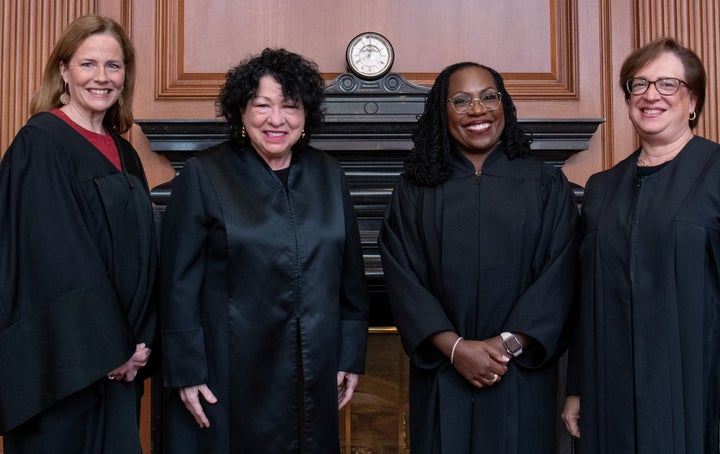 Justices Amy Coney Barrett, Sonia Sotomayor, Ketanji Brown Jackson and Elena Kagan opposed part of the majority's decision in Trump v. Anderson.