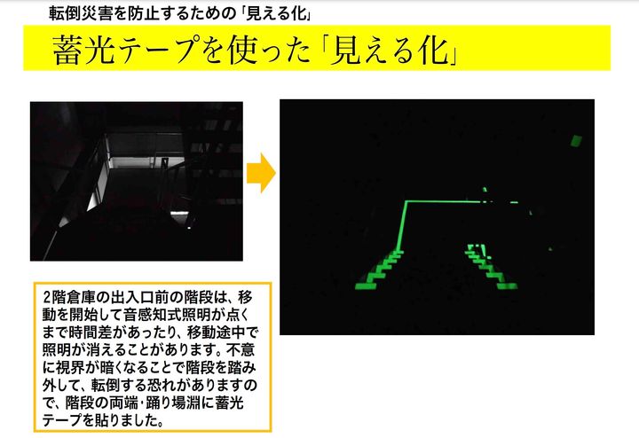 蓄光テープを貼ったらこんなに「見える」