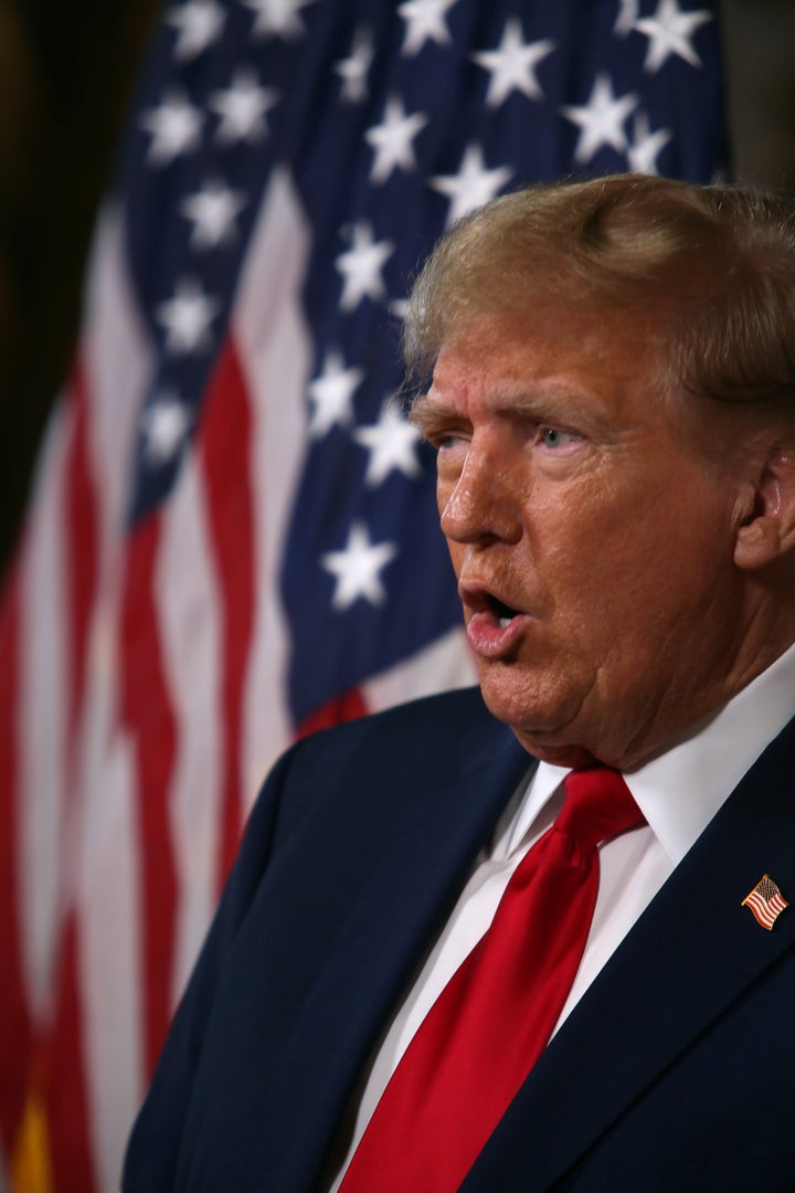 Former President Donald Trump speaks in the library at Mar-a-Lago on March 4, 2024 in Palm Beach, Florida. The U.S. Supreme Court ruled unanimously that Trump can appear on this year's presidential ballot in all states. (Photo by Alon Skuy/Getty Images)