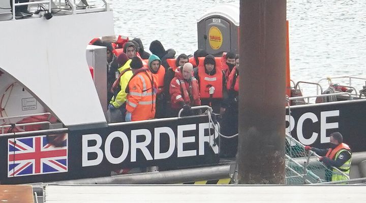 A group of people thought to be migrants are brought in to Dover, Kent, by a Border Force vessel following a small boat incident in the Channel. Picture date: Monday March 4, 2024. (Photo by Gareth Fuller/PA Images via Getty Images)