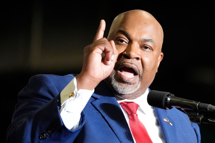 North Carolina Lt. Gov. Mark Robinson speaks before Republican presidential candidate former President Donald Trump at a campaign rally Saturday, March 2, 2024, in Greensboro, N.C. (AP Photo/Chris Carlson)