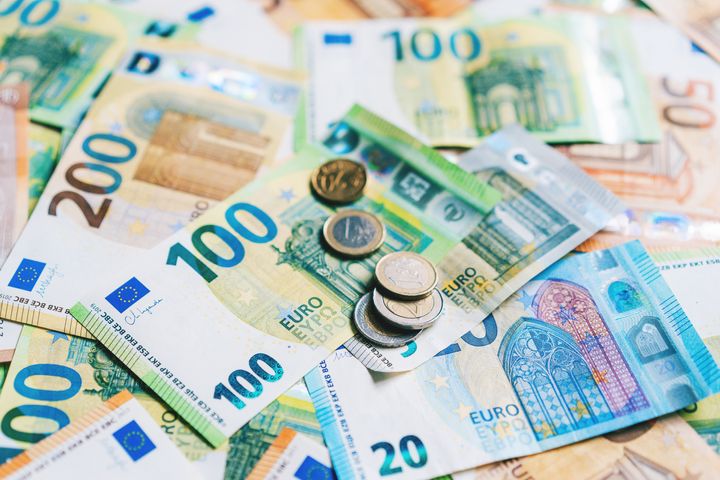 Euro banknotes and coins. Money Background