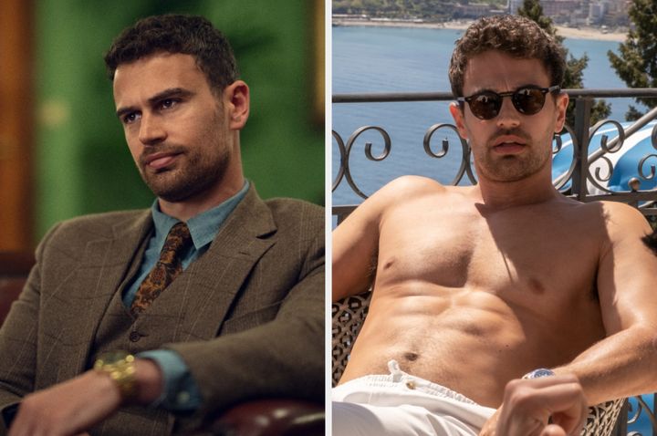 Theo James in The Gentlemen (left) and The White Lotus (right)