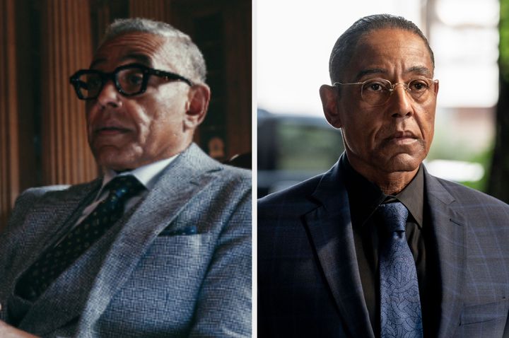 Giancarlo Esposito in The Gentlemen (left) and Better Call Saul (right)