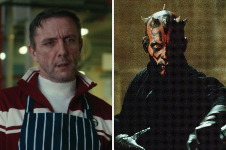 Peter Serafinowicz in The Gentlemen (left) and Ray Park in Star Wars: The Phantom Menace (right)