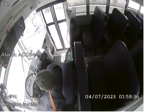 A video released by the U.S. Attorney's Office allegedly shows driver Michael Austin Ford inside a school bus that prosecutors say he set on fire on April 7, 2023.