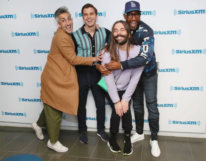 France, Porowski, Van Ness and Brown visit the SiriusXM Studios without Berk in 2019.