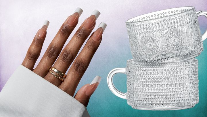 Press-on nails and pebbled glass mugs