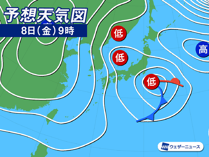 予想天気図 8日(金)9時