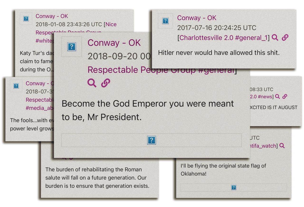 Messages written by "Conway," a pseudonymous member of white supremacist group Identity Evropa. 