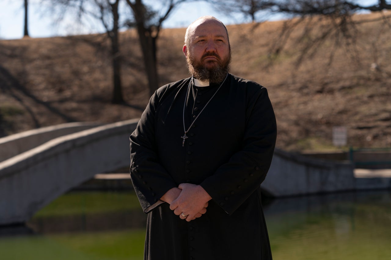 Father James Neal poses for a portrait in Enid, Oklahoma February 20, 2024. Nick Oxford for HuffPost