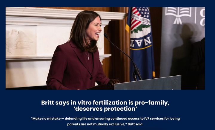 A screenshot from Katie Britt's Senate campaign website prior to the redirect on Thursday.