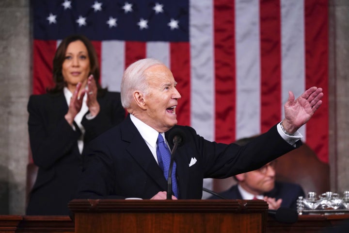 President Biden engages with hecklers during his speech Thursday night to a joint session of Congress.