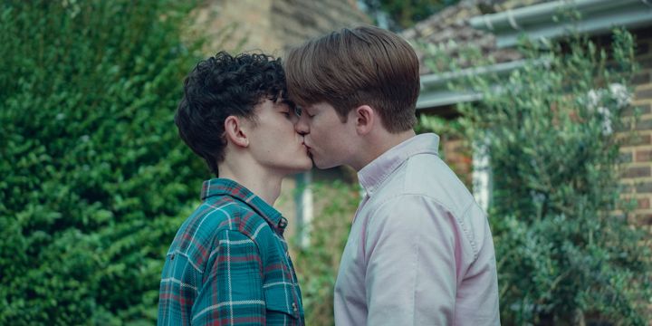 Charlie and Nick share a kiss in Heartstopper season two