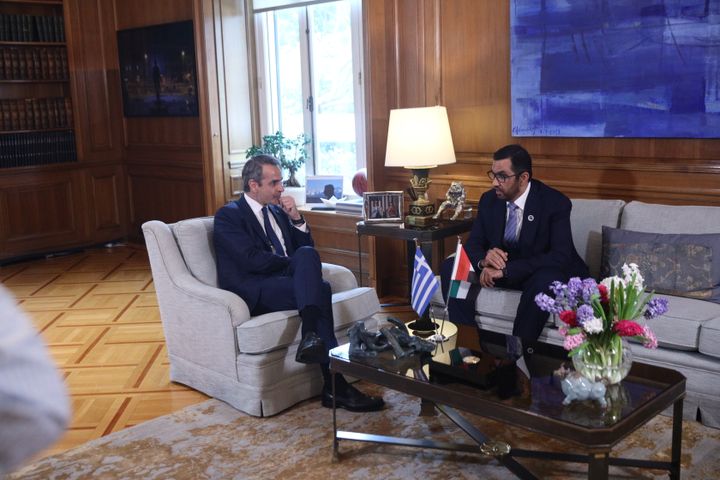 Συνάντηση του Πρωθυπουργού Κυριάκου Μητσοτάκη με τον υπουργό Βιομηχανίας και Τεχνολογίας των Ηνωμένων Αραβικών Εμιράτων, Sultan bin Ahmed Al Jaber, Παρασκευή 8 Μαρτίου 2024. (ΓΙΑΝΝΗΣ ΠΑΝΑΓΟΠΟΥΛΟΣ/EUROKINISSI)