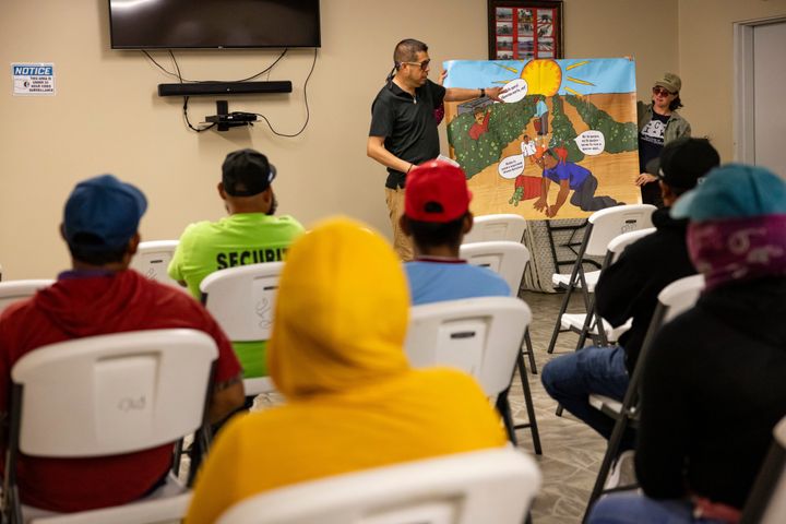 A farmworker group holds a training on heat stress in Florida.