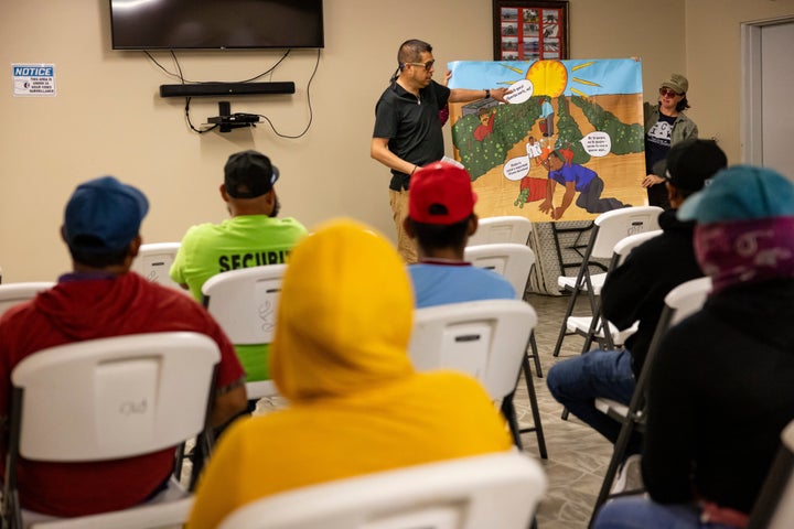 A farmworker group holds a training on heat stress in Florida.