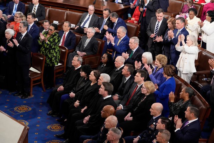 Supreme Court justices and members of Congress listen as President Joe Biden delivers his State of the Union address to a joint session of Congress, at the Capitol in Washington on March 7.