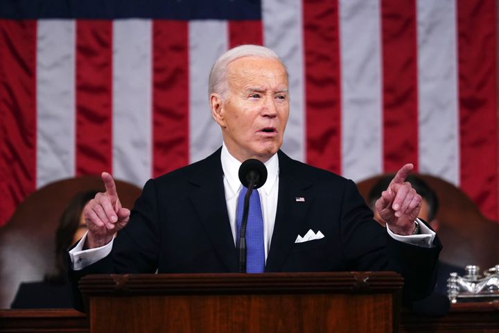 President Joe Biden delivers the State of the Union address to a joint session of Congress at the Capitol, on March 7, 2024, in Washington. A top European Union official is in Cyprus on Friday, March 8, 2024, to inspect preparations for sending desperately needed aid to war-ravaged Gaza by sea, just hours after Biden announced that the U.S. military will set up a temporary port off Gaza's Mediterranean coast in support of such efforts.