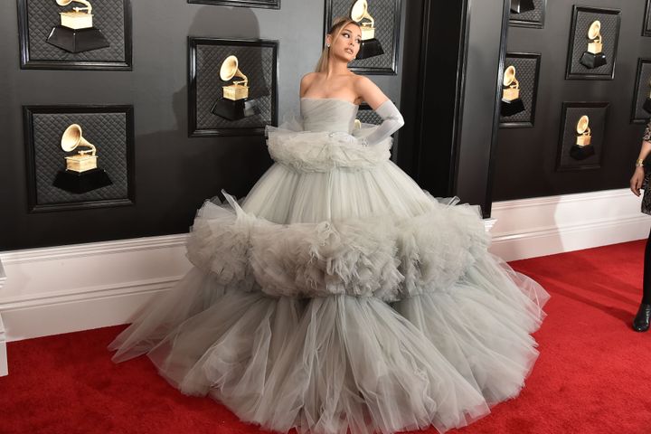 Grande attends the 62nd Grammy Awards in a Giambattista Valli Haute Couture gown. 