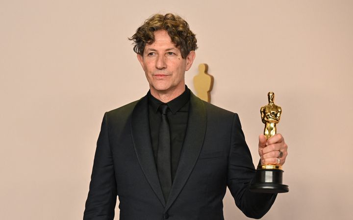 English director Jonathan Glazer poses in the press room with the Oscar for Best International Feature Film for "The Zone of Interest" during the 96th Academy Awards at the Dolby Theatre in Hollywood, California, on Sunday.
