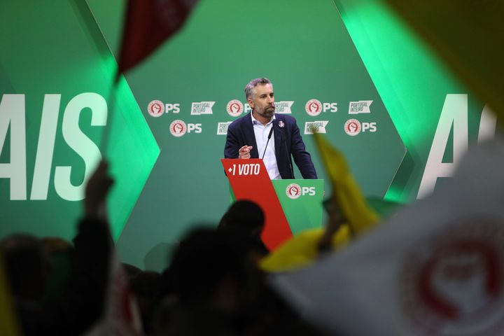 Socialist Party leader Pedro Nuno Santos delivers a speech during the election campaign closing rally in Almada, south of Lisbon, Friday, March 8.