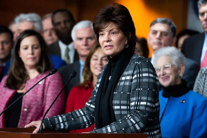 Rep. Yvette Herrell (R-N.M.) holds a news conference on Jan. 20, 2022, with Republican members of Congress on President Joe Biden's first year in office.