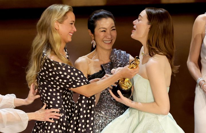 Yeoh said she handed the Oscar to Lawrence so she could give it to her "best friend" herself.