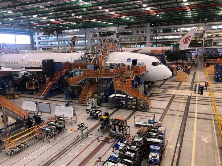 Boeing 787 Dreamliners are built at Boeing's assembly plant in North Charleston, South Carolina, in May 2023.