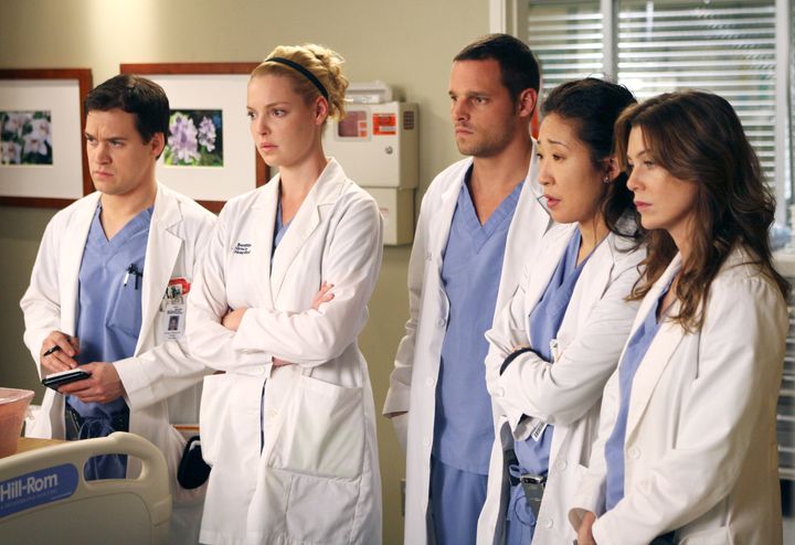 T.R. Knight, Katherine Heigl, Justin Chambers, Sandra Oh and Ellen Pompeo during Season 3 of "Grey's Anatomy." 