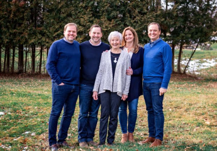 The author with her brothers (from left) Mark, David and Michael, and her mother, Dorothy, in Vermont in 2020.