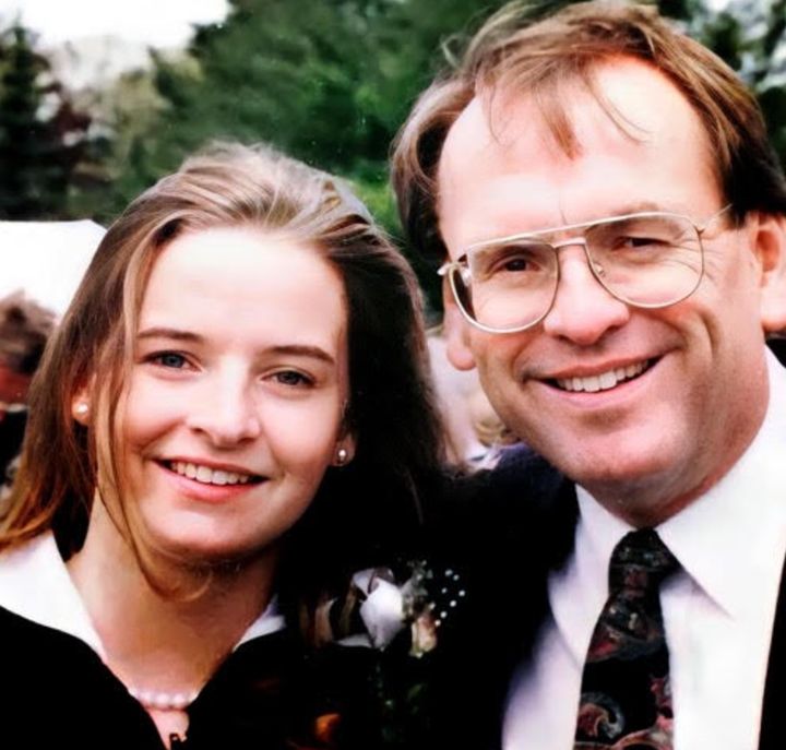 The author with her father at her college graduation in Massachusetts in 1993.